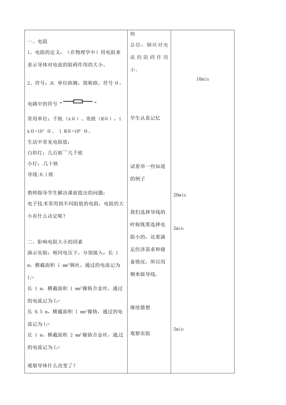 吉林省四平市第十七中学八年级物理下册《6.3 电阻》教案 新人教版_第2页