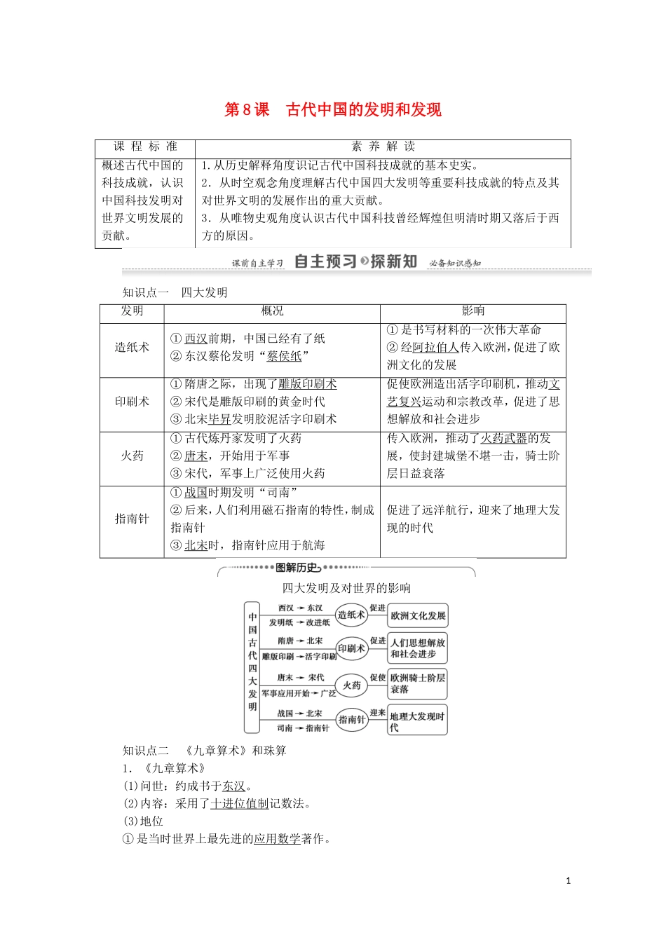 高中历史 第3单元 古代中国的科学技术与文学艺术 第8课 古代中国的发明和发现教案 新人教版必修3-新人教版高二必修3历史教案_第1页