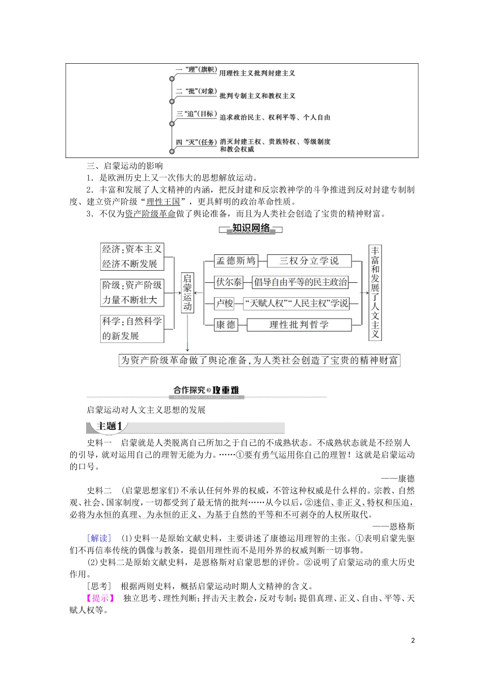 高中历史 第3单元 从人文精神之源到科学理性时代 第14课 理性之光教案（含解析）岳麓版必修3-岳麓版高二必修3历史教案_第2页