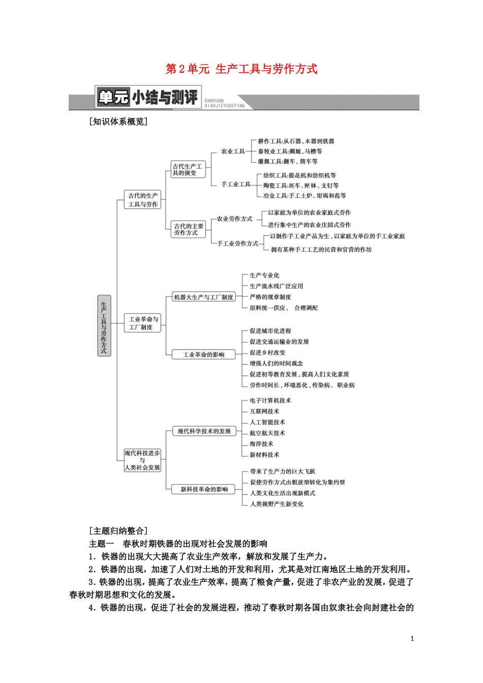 高中历史 第2单元 生产工具与劳作方式单元小结与测评（教师用书）教案 新人教版选择性必修2-新人教版高二选择性必修2历史教案_第1页