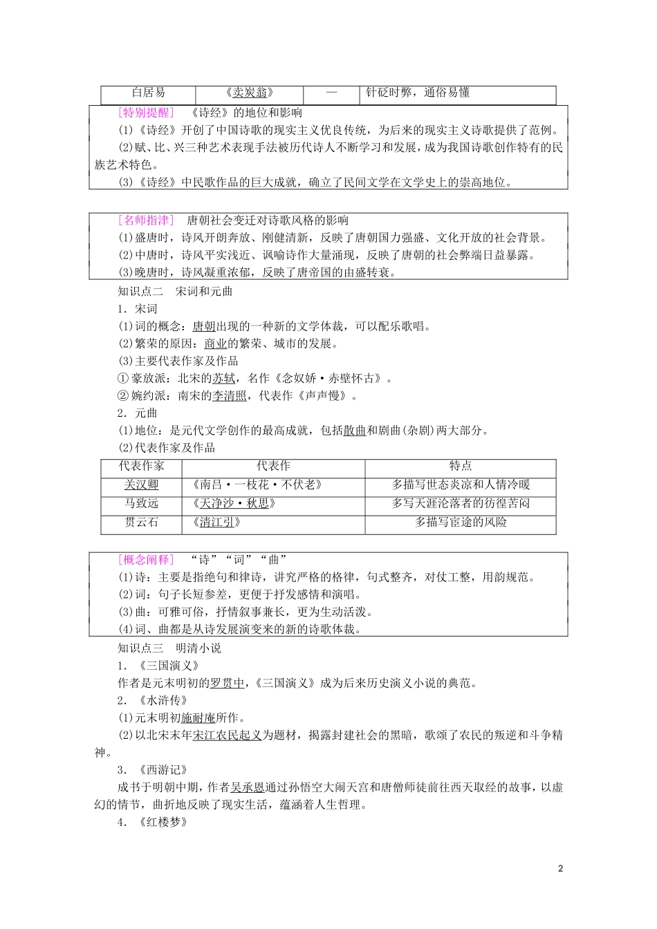 高中历史 第2单元 古代中国的科技与文化 第5课 古代文学的辉煌成就教案（含解析）北师大版必修3-北师大版高二必修3历史教案_第2页