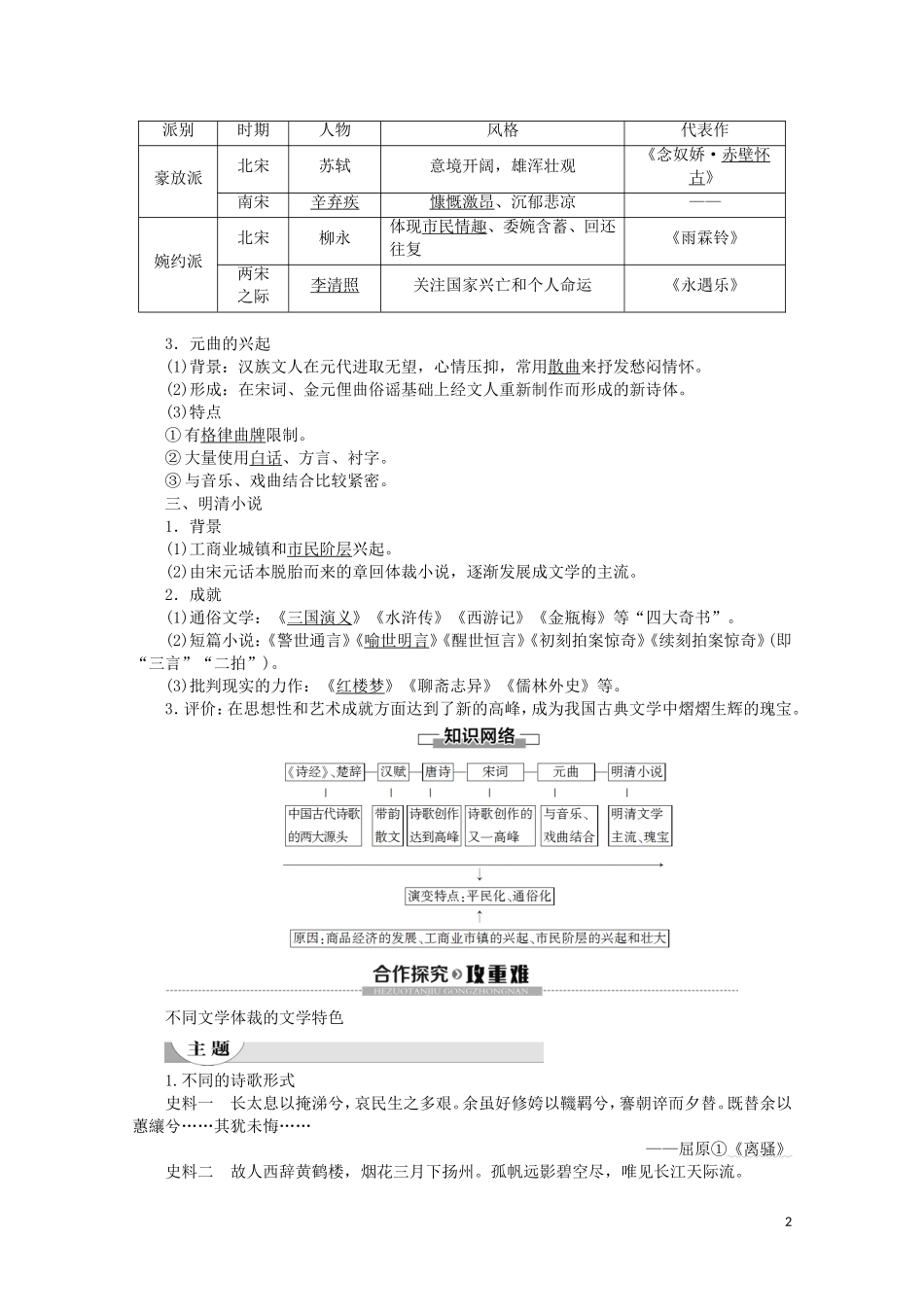 高中历史 第2单元 中国古代文艺长廊 第9课 诗歌与小说教案（含解析）岳麓版必修3-岳麓版高二必修3历史教案_第2页