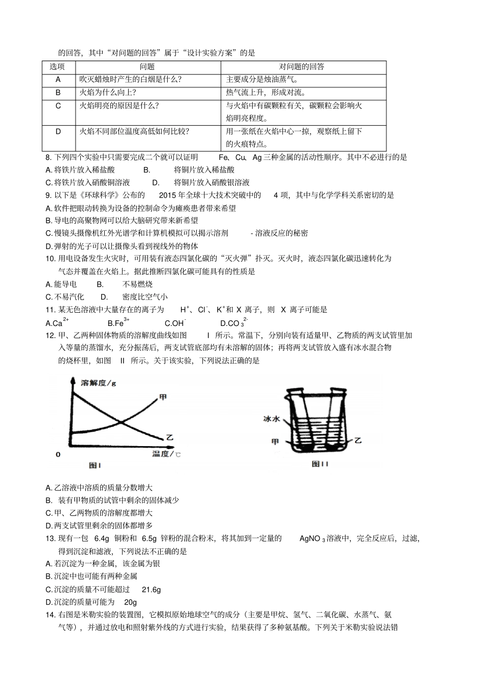 2016年金钥匙科技初三化学CESL活动竞赛决赛试题及答案_第2页