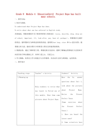 八年级英语上册 Module4 Unit2Project Hope has built many schools教学设计 外研版