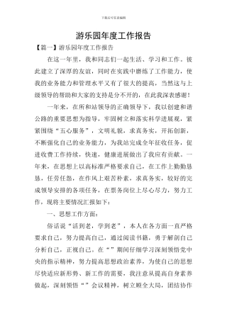 游乐园年度工作报告