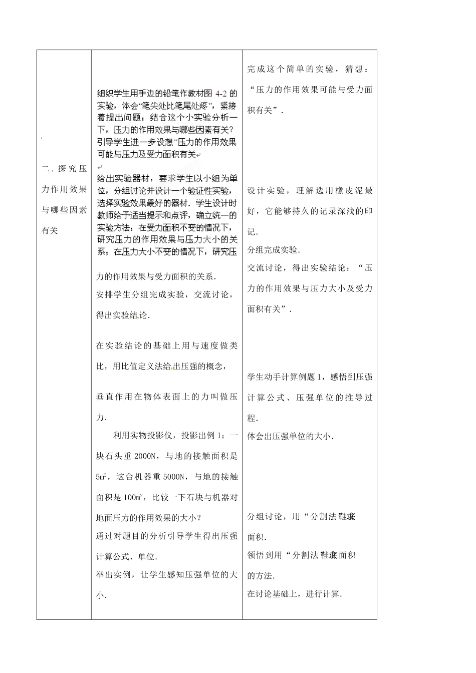 北京市房山区周口店中学九年级物理《4.1压力和压强》教案2 人教新课标版_第2页