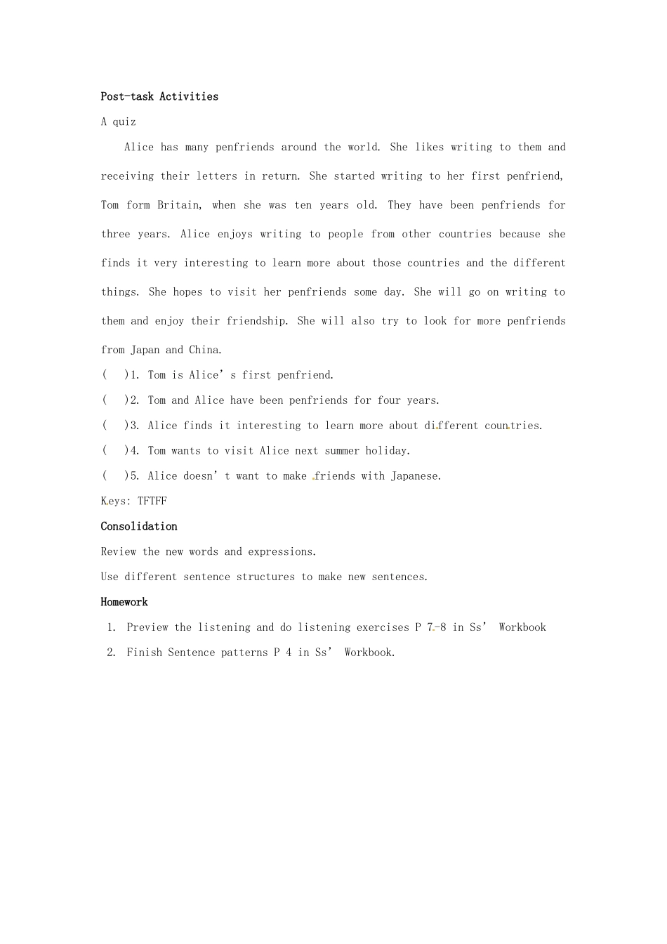 七年级英语上册 Unit 1 Period Three Reading Ⅲ复习教案 （新版）牛津深圳版-牛津深圳版初中七年级上册英语教案_第3页