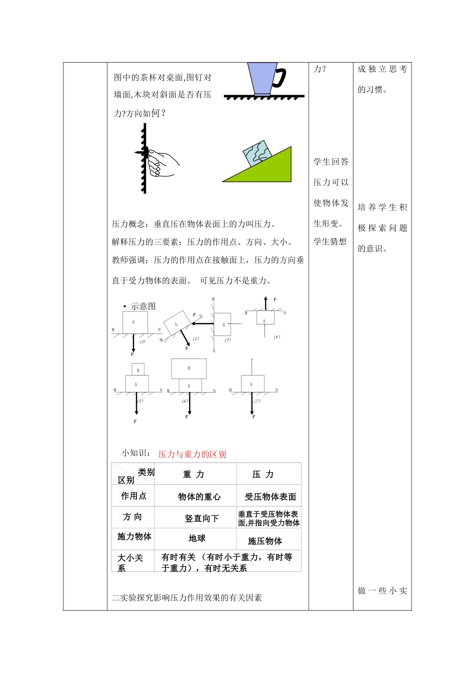八年级物理上册 4.1 压力 压强教案 北京课改版-北京课改版初中八年级上册物理教案_第2页