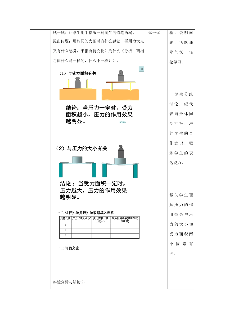 八年级物理上册 4.1 压力 压强教案 北京课改版-北京课改版初中八年级上册物理教案_第3页