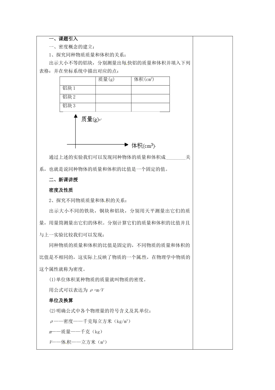 八年级物理下册 6.3物质的密度教案 （新版）苏科版-（新版）苏科版初中八年级下册物理教案_第2页