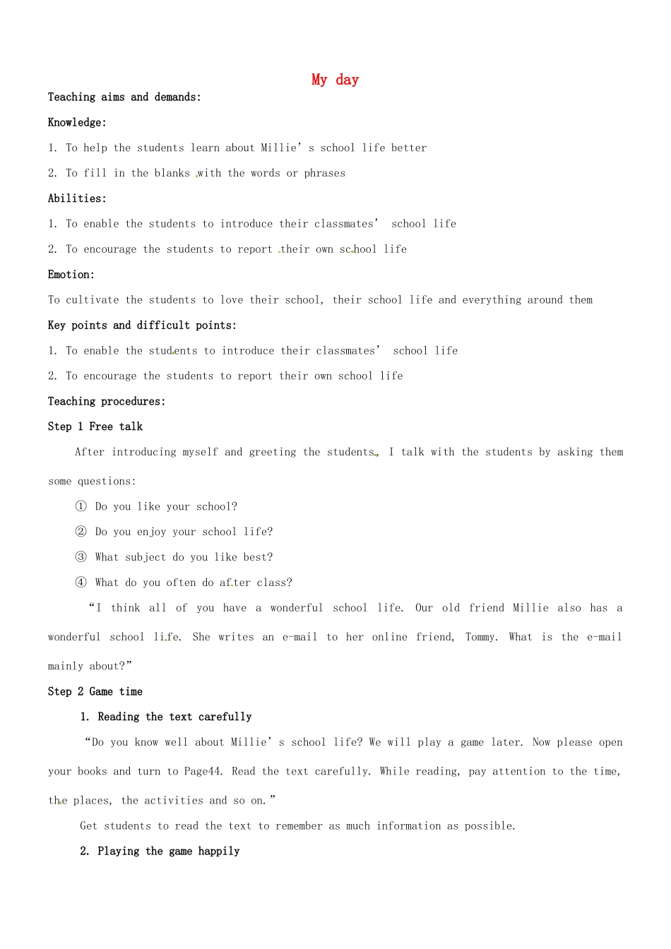 七年级英语上册 Unit 4 My day Reading 2教案2 （新版）牛津版-（新版）牛津版初中七年级上册英语教案_第1页