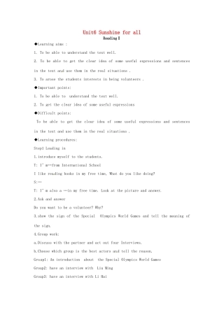 八年级英语下册 Unit 6 Sunshine for all reading 2教案 （新版）牛津版-（新版）牛津版初中八年级下册英语教案