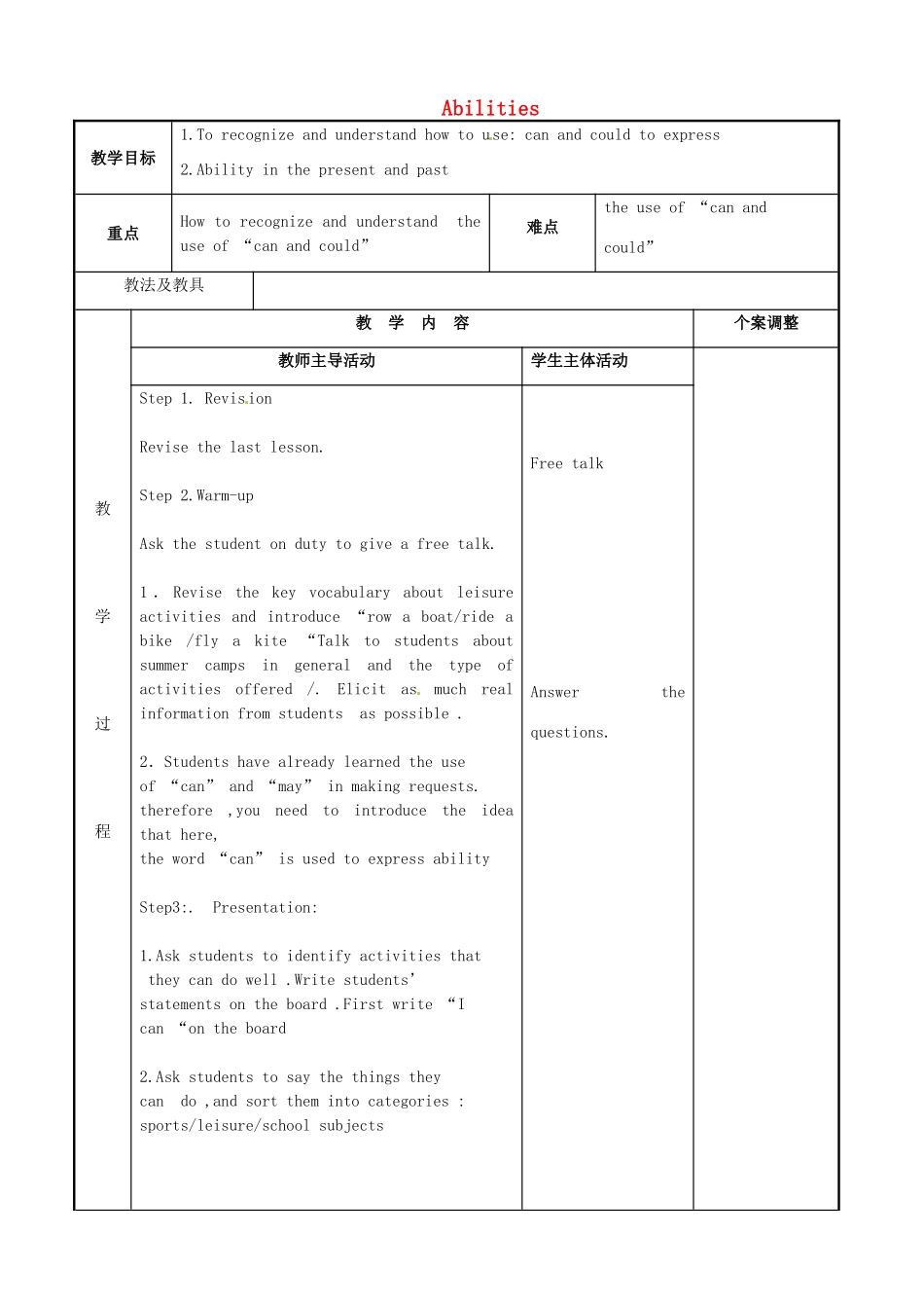 七年级英语下册 Unit 7 Abilities Grammar 1教案 （新版）牛津版-（新版）牛津版初中七年级下册英语教案_第1页