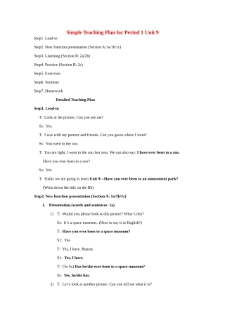 八年级英语第九单元第一课时教案人教版