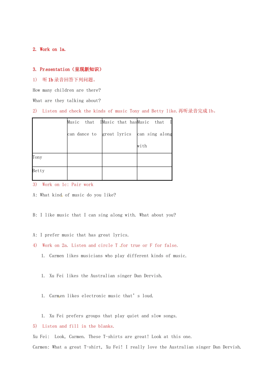 九年级英语全册 Unit 4 I like music that I can dance to The First Period教案 鲁教版五四制-鲁教版五四制初中九年级全册英语教案_第2页