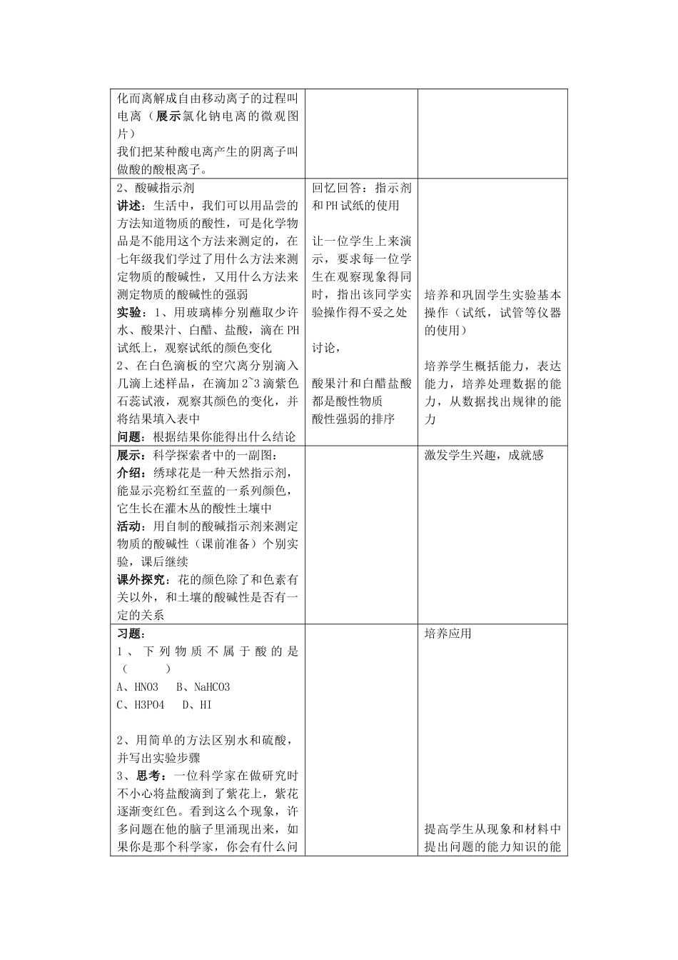 九年级科学上册 第1章 探索物质的变化 第2节 探索酸的性质教案 浙教版_第2页