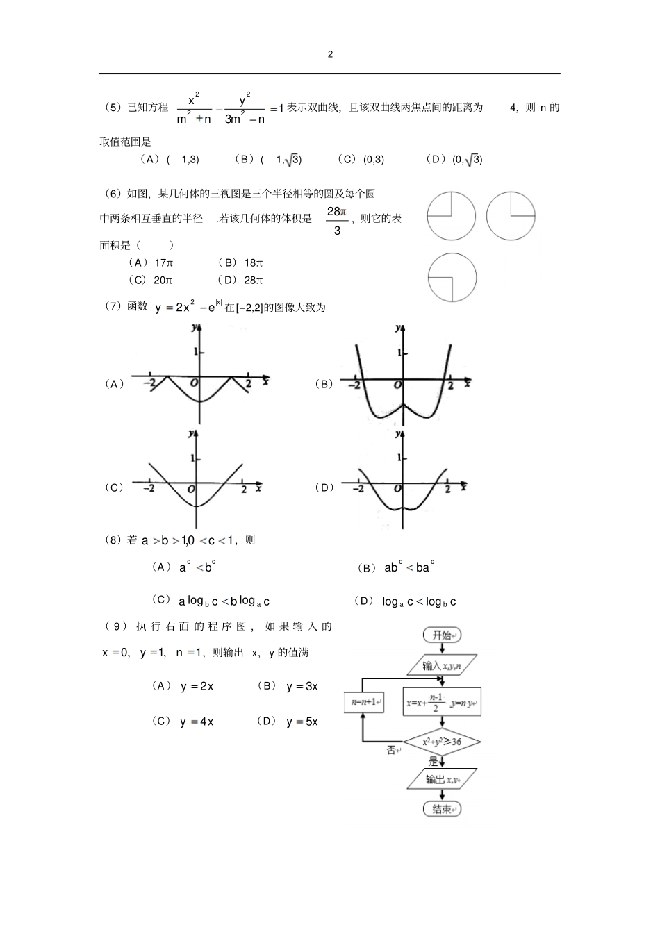 2016年高考理科数学新课标I试卷及其解析_第2页