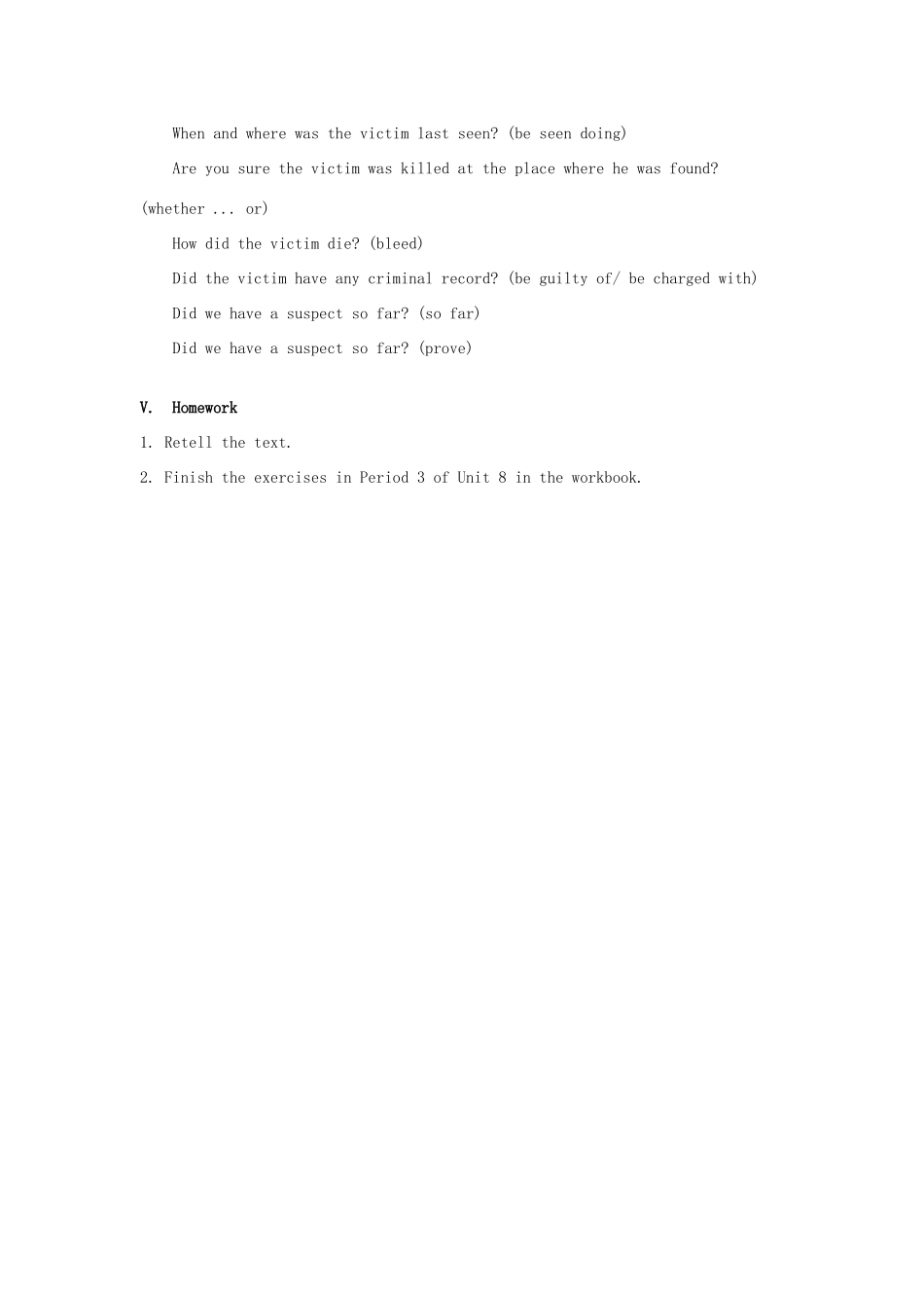 九年级英语上册 Unit 8 Detective stories Reading II教案 （新版）牛津版-（新版）牛津版初中九年级上册英语教案_第3页