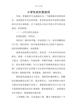 小学生班长竞选词