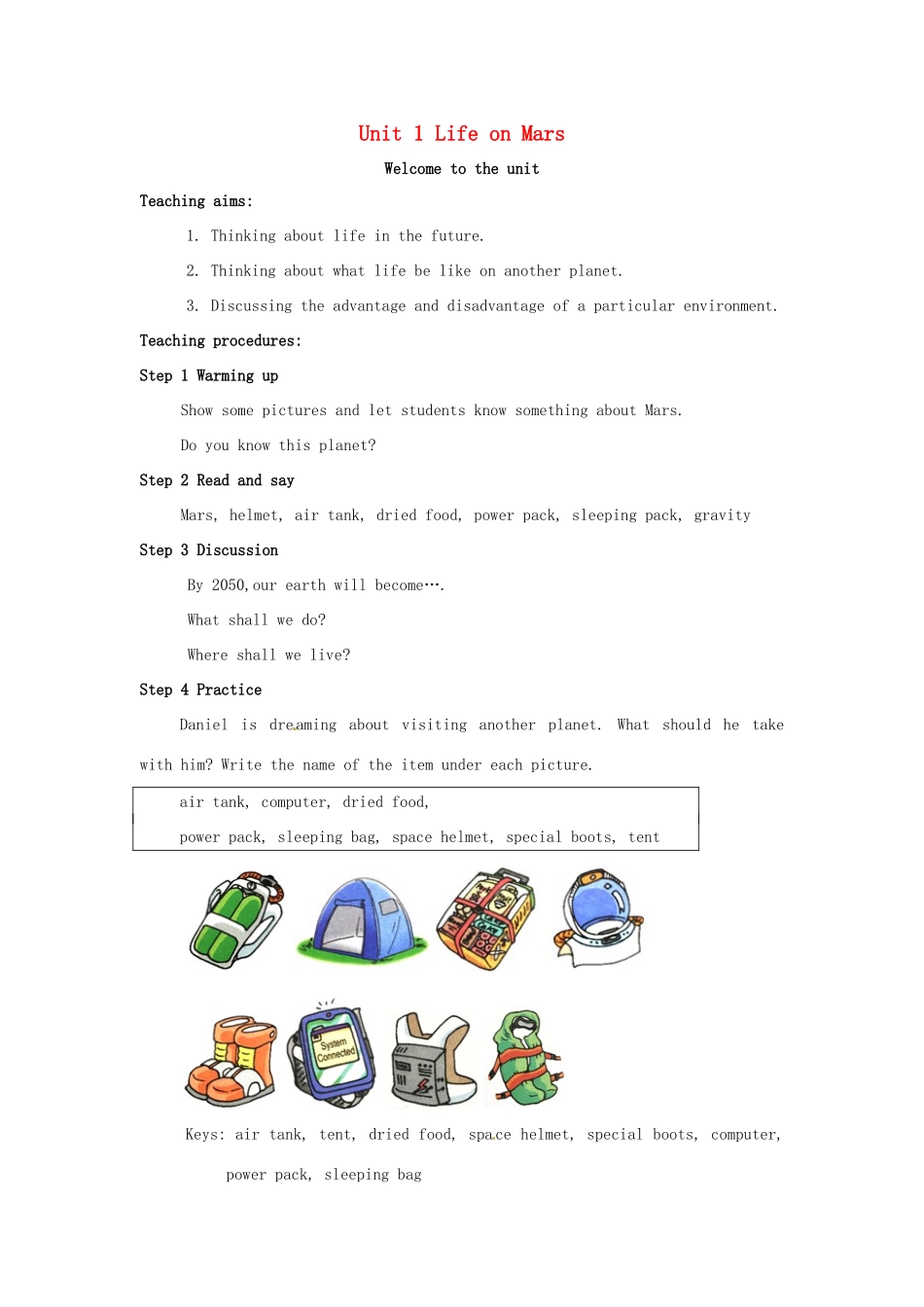 九年级英语下册 Unit 1 Life on Mars Welcome to the Unit教案 牛津版-牛津版初中九年级下册英语教案_第1页