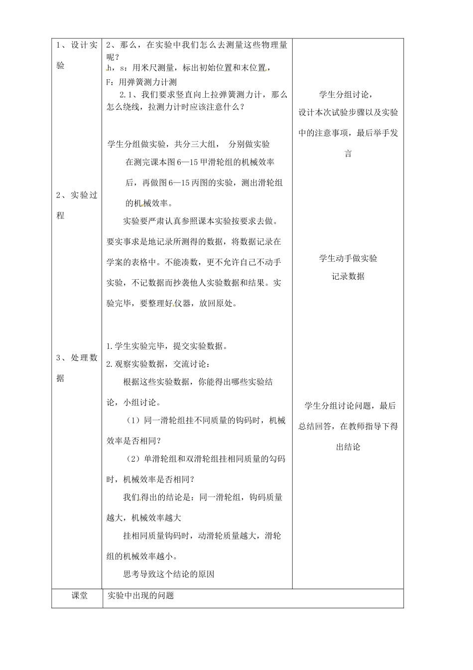 北京市丰台区实验中学八年级物理《测滑轮组的机械效率》教案_第2页
