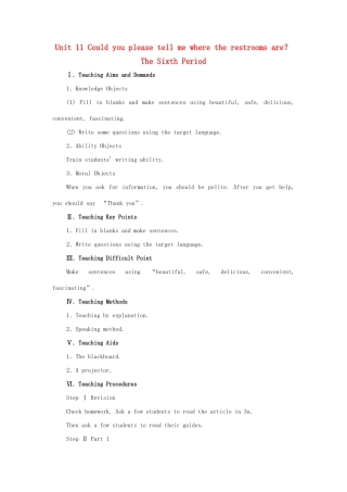 九年级英语全册 Unit 11 Could you please tell me where the restrooms are？The Sixth Period教案 人教新目标版