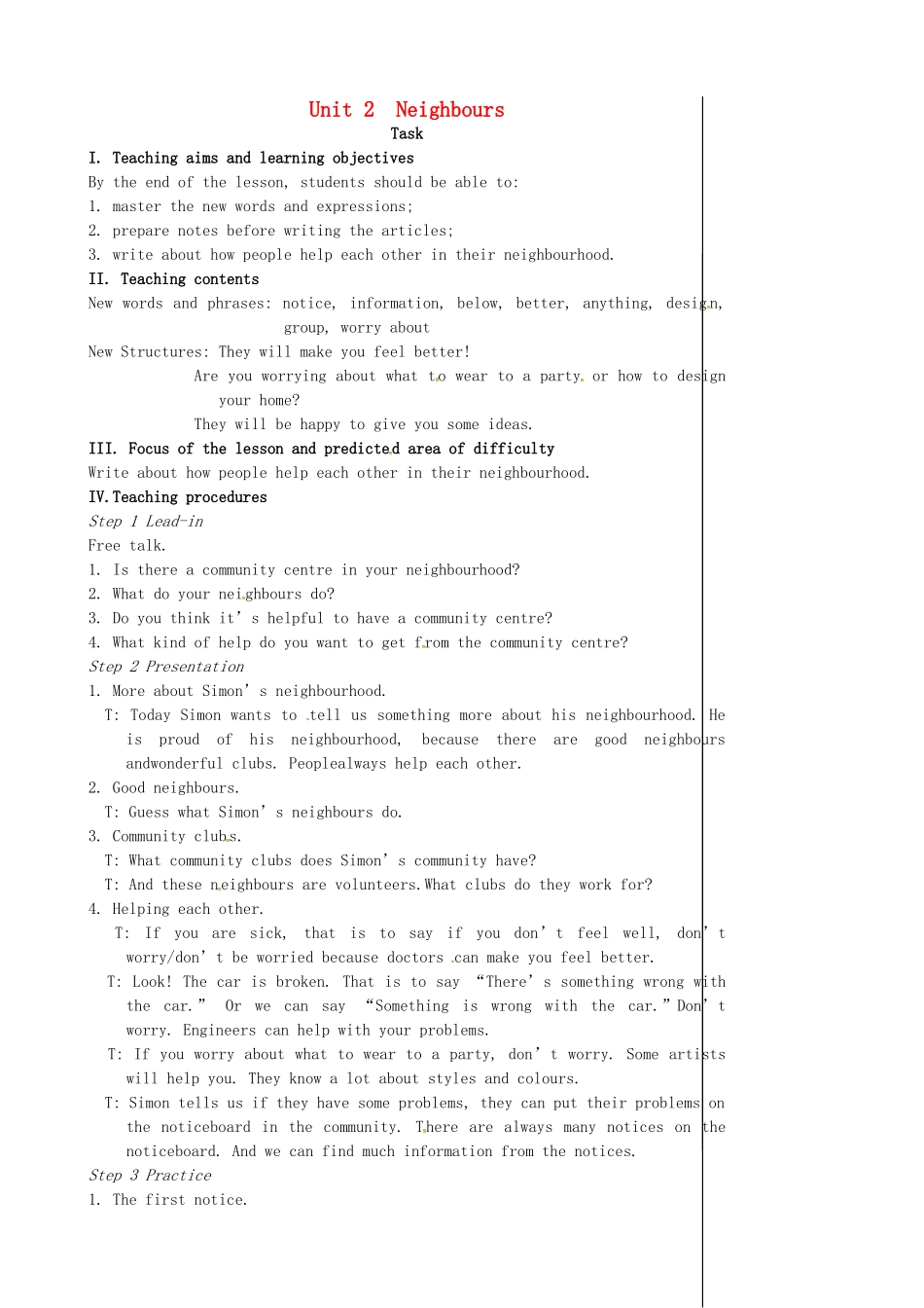 七年级英语下册 Unit 2 Neighbours（第7课时）教案 （新版）牛津版-（新版）牛津版初中七年级下册英语教案_第1页