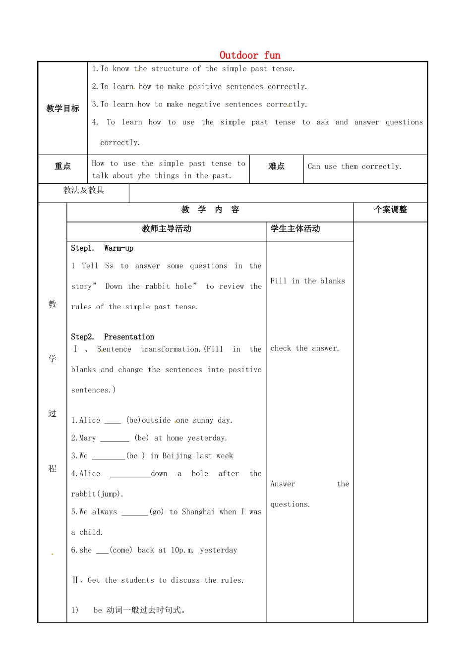 七年级英语下册 Unit 6 Outdoor fun Grammar 1教案 （新版）牛津版-（新版）牛津版初中七年级下册英语教案_第1页