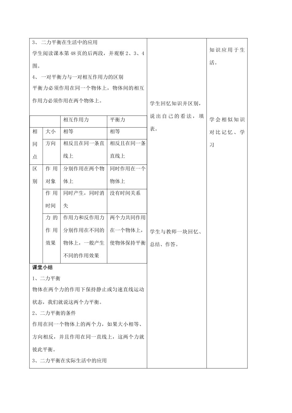 九年级物理上册 第十二章 第六节 二力平衡教案 人教新课标版_第3页