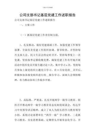 公司支部书记基层党建工作述职报告