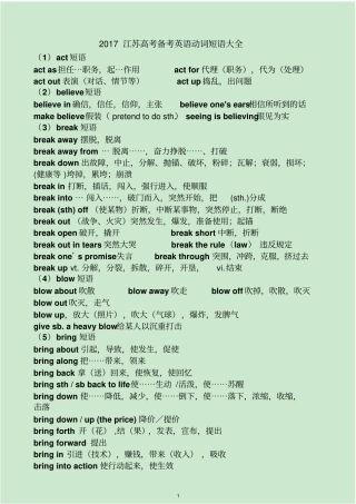 2016江苏高考英语动词短语总结教材