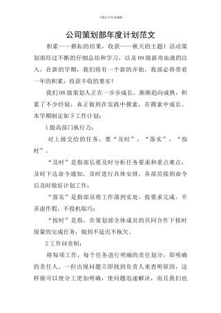 公司策划部年度计划范文