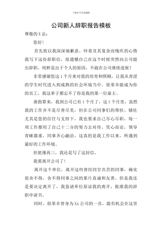 公司新人辞职报告模板