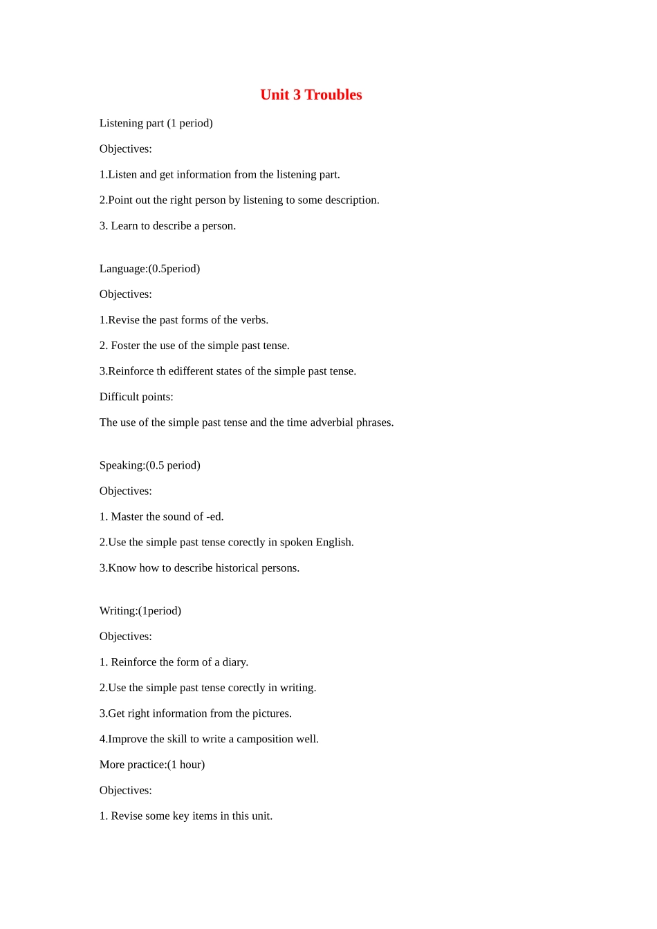 七年级英语上：Unit 3 Troubles Listening&Language&Speaking&Writing教案广州牛津版_第1页