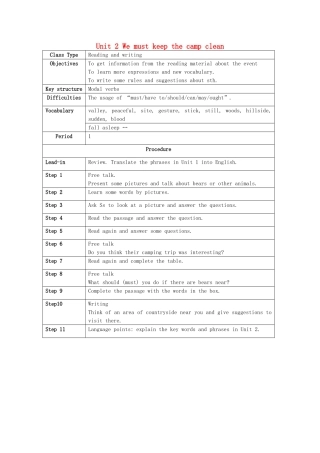 九年级英语下册 Module 4 Unit 2 We must keep the camp clean教案 （新版）外研版