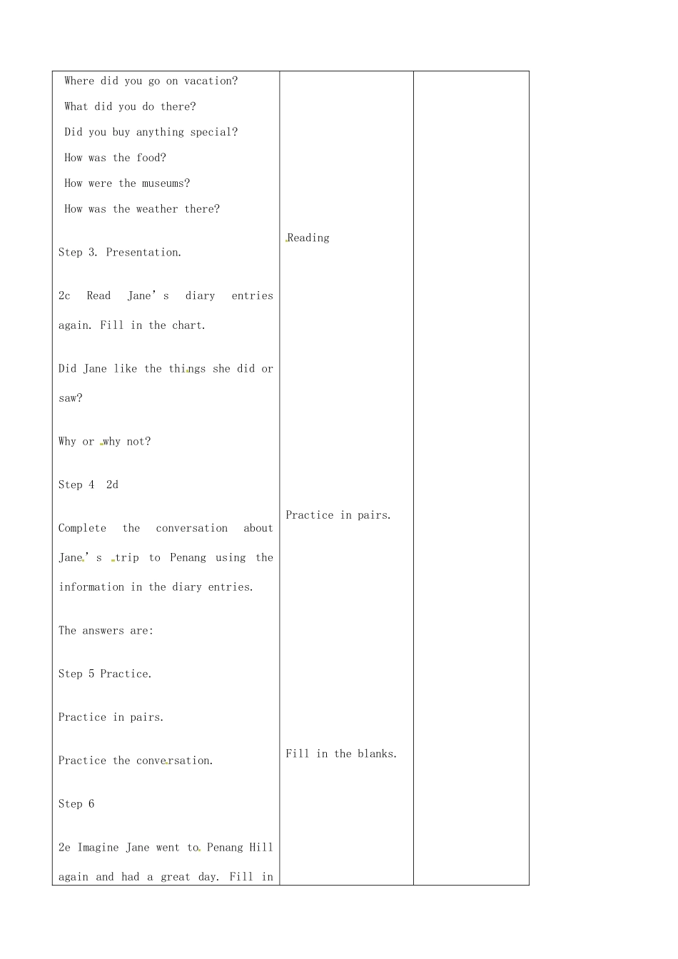 吉林省四平市第十七中学八年级英语上册 Unit 1 Where did you go on vacation？（第6课时）教案 （新版）人教新目标版_第2页