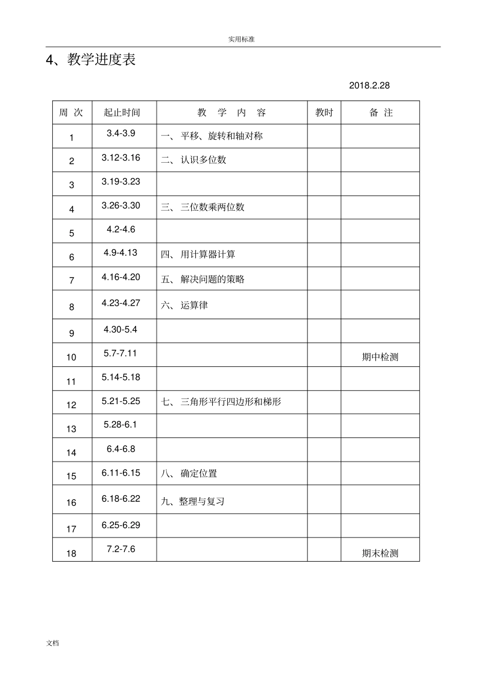 2016苏教版四年级数学下册教材分析报告和教学进度_第3页