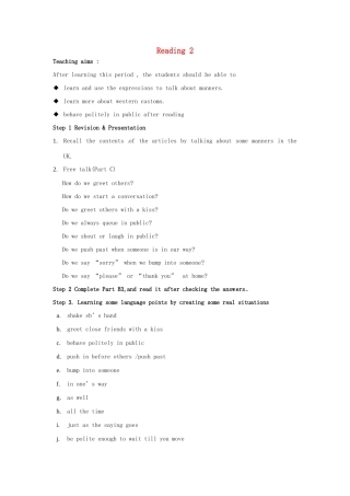 八年级英语下册 Unit 5 Good manners Period 3 Reading 2教案 （新版）牛津版-（新版）牛津版初中八年级下册英语教案