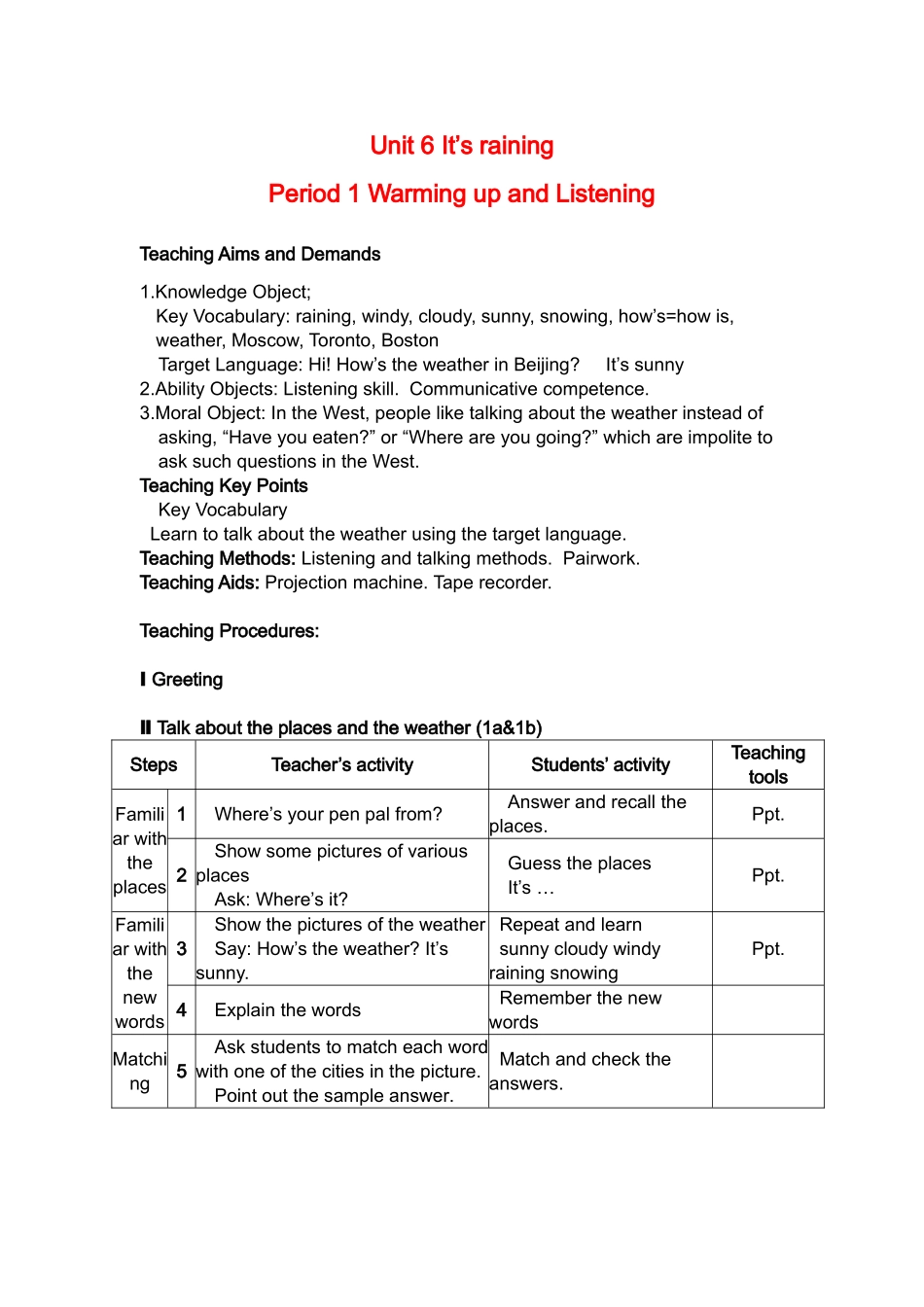 七年级英语下册unit6教案4人教新目标版_第1页