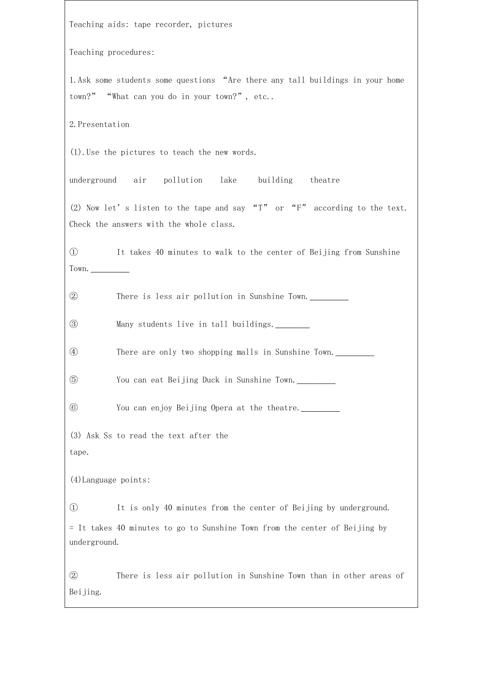 七年级英语下册 Unit2 Welcome to Sunshine Town 教案 牛津版_第3页