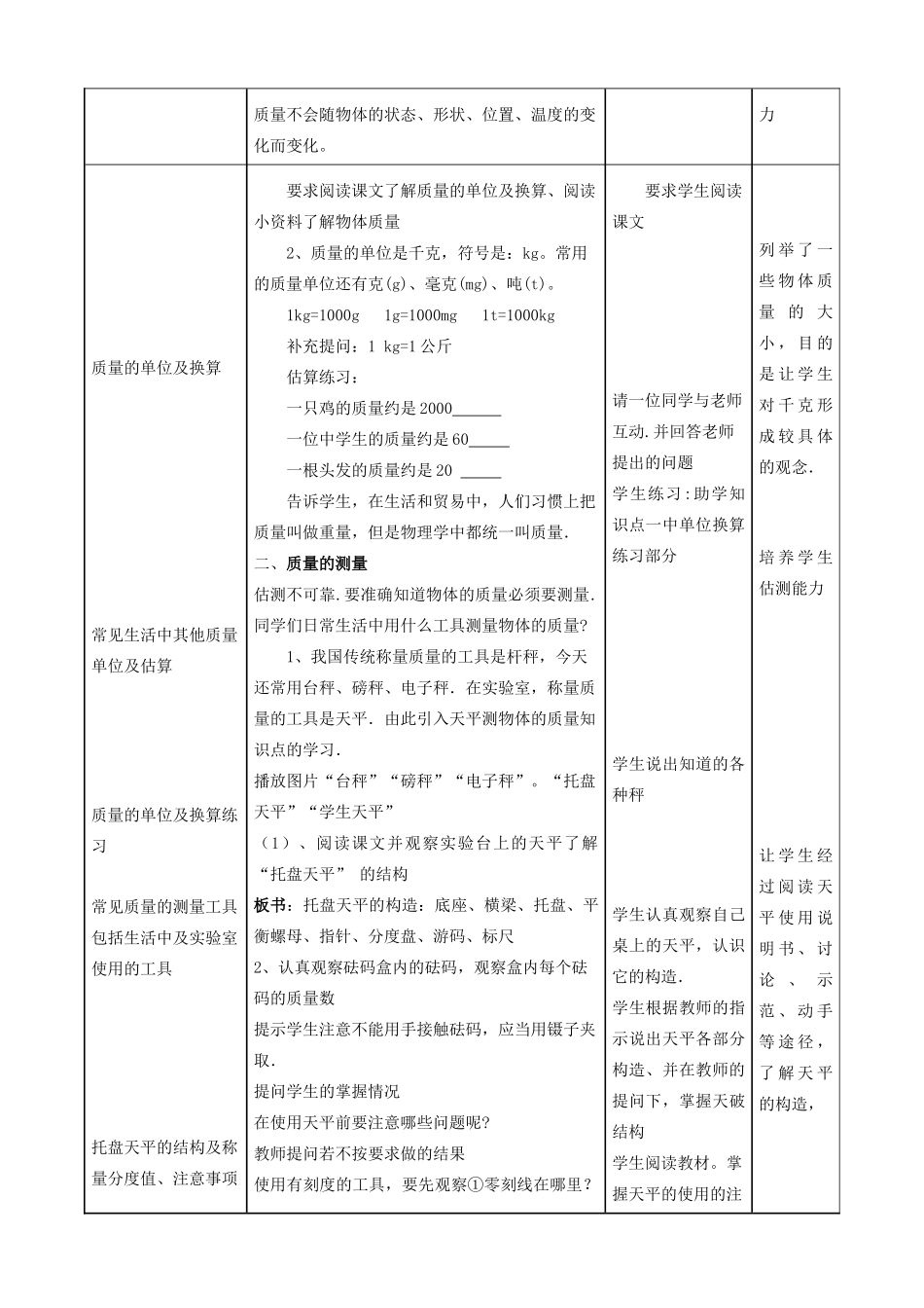 九年级物理 第十一章　多彩的物质世界 二、质量名师教案2 人教新课标版_第2页
