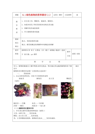 八年级科学上册 6.1 绿色植物的营养器官教案(二) 华东师大版