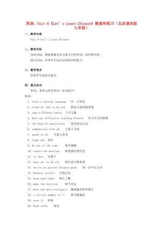 九年级英语 Unit 6《Let’s Learn Chinese》教案和练习 北京课改版