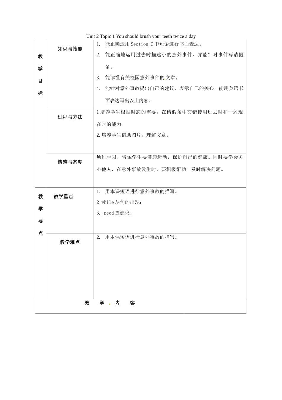 八年级英语上册 Unit 2 Topic 1 You should brush your teeth twice a day（第3课时）教案 （新版）仁爱版-（新版）仁爱版初中八年级上册英语教案_第1页