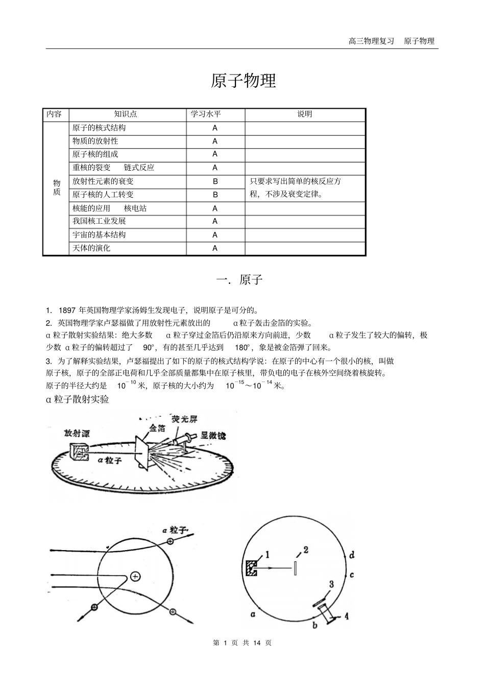 2016高三物理原子物理复习有答案_第1页