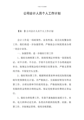 公司会计人员个人工作计划