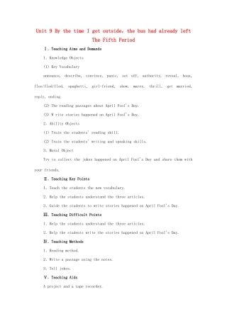 九年级英语全册 Unit 9 By the time I got outside，the bus had already left The Fifth Period教案 人教新目标版