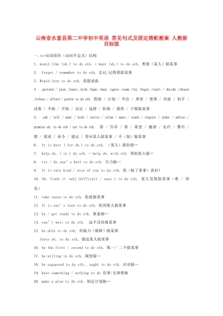 云南省水富县第二中学初中英语 常见句式及固定搭配教案 人教新目标版