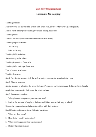 八年级英语上：Unit4 My Neighbourhood教案（冀教版）