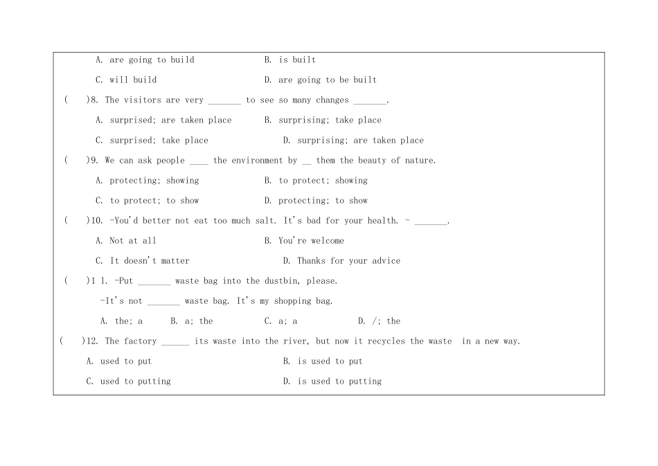 八年级英语下册 Unit 8 A green world Self-assessment教案 （新版）牛津版-（新版）牛津版初中八年级下册英语教案_第3页